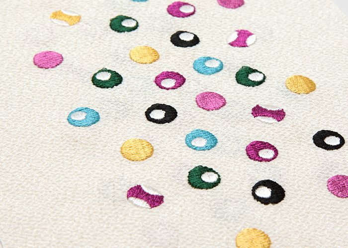 おしゃれ刺繍半衿半襟刺繍ホワイト白ビリヤード玉ビリヤードドット水玉和装カジュアルモダンメール便対応可