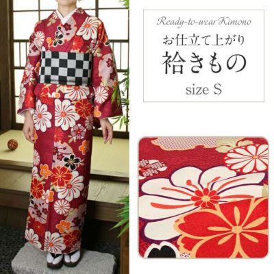 着物 洗える袷着物 お仕立上がり ＜椿×黒＞ プレタ着物 着物