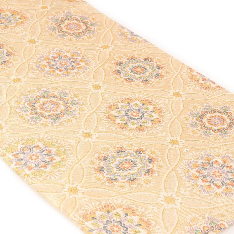 新品西陣名門山田幸織物正絹最高級多色織王朝幻想辻が花ぼかし文錦特撰豪華振袖用袋帯 袋帯 帯 留袖 訪問着 ＜ゴールド／変わり七宝華紋＞ 絹 ＜西陣・山田幸