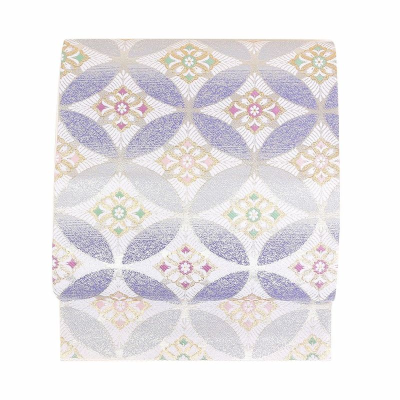 袋帯 帯 留袖 訪問着 ＜シルバー、ブルー／花七宝＞ 絹 ＜西陣・株式