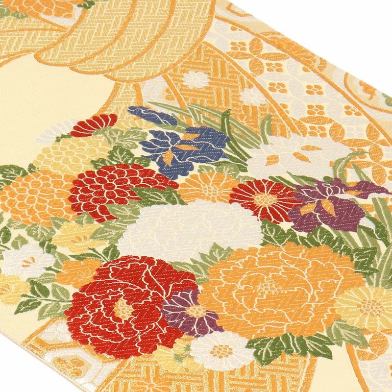 アウトレット 袋帯 振袖用 帯 成人式 ＜ 金 ／ 束ね熨斗に花 ＞ 西陣織