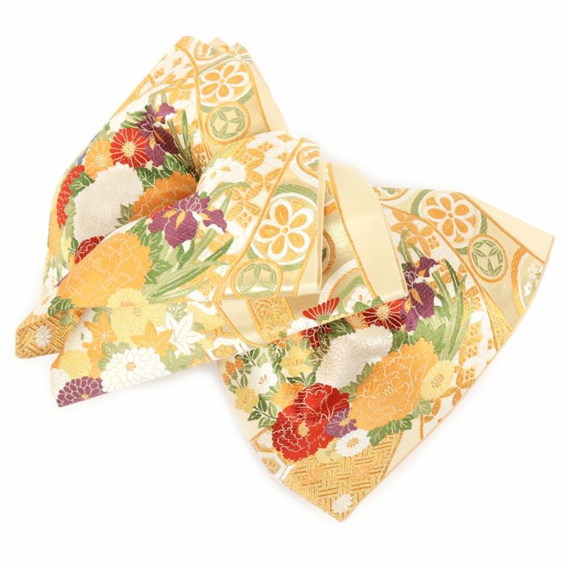 アウトレット 袋帯 振袖用 帯 成人式 ＜ 金 ／ 束ね熨斗に花 ＞ 西陣織