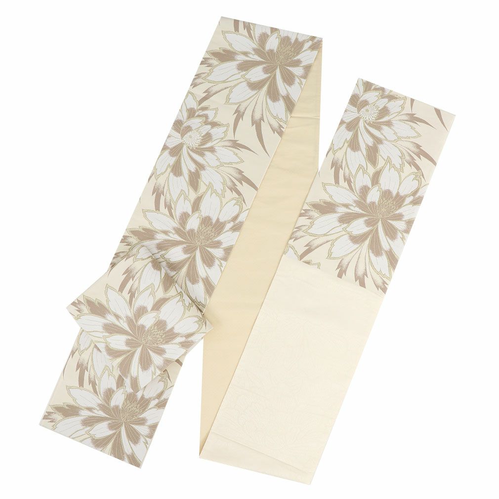 袋帯 振袖用 帯 成人式 ＜ クリーム ／大花 ＞ 仕立て上がり 新品