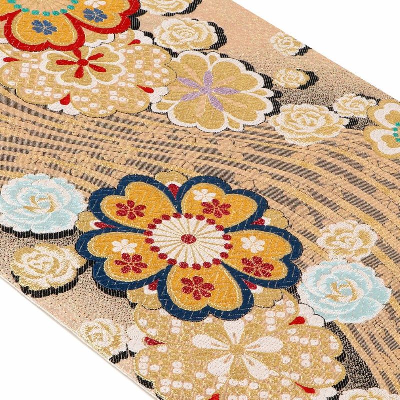 N08 美品 華紋・桜模様織り出し 正絹 袋帯 フォーマル 振袖