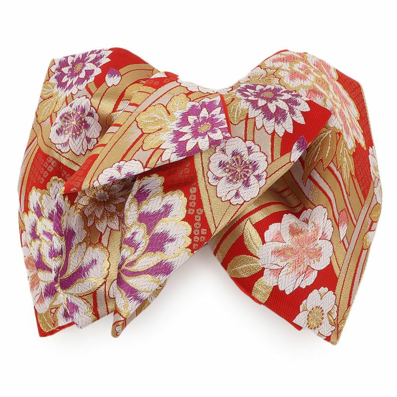 袋帯 振袖用 帯 成人式 赤 青海波 牡丹 西陣織 大光織物 仕立て上がり