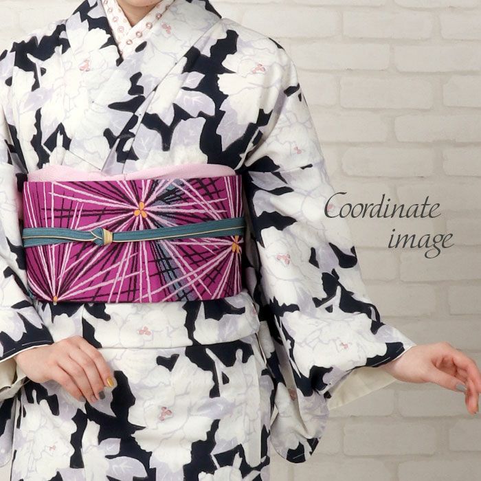 九寸名古屋帯 正絹 ＜お仕立て上がり＞ 九寸 名古屋帯 ＜紫／松葉丸