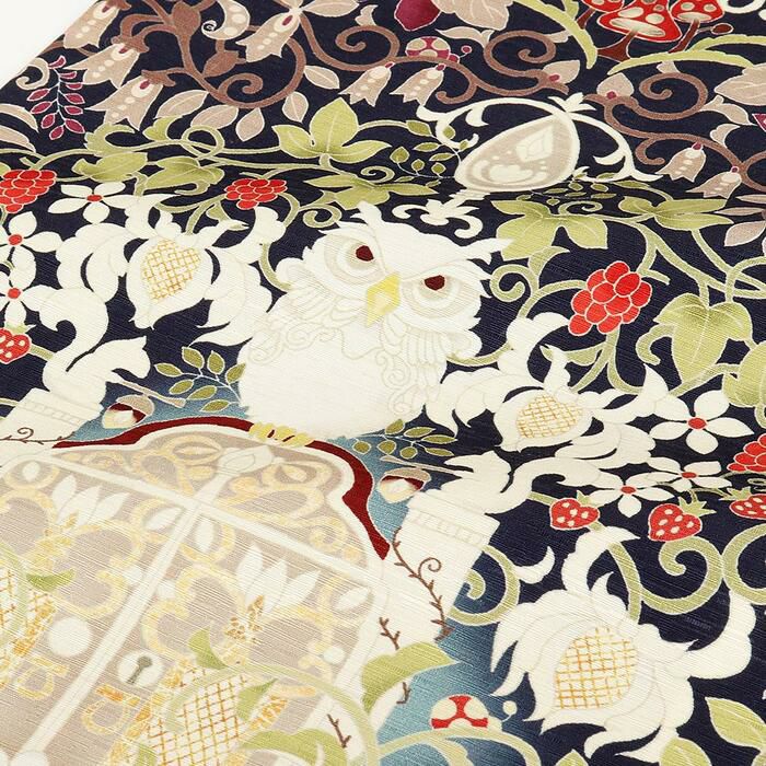 京袋帯帯WAKKA紺森の番人仕立て上がり正絹