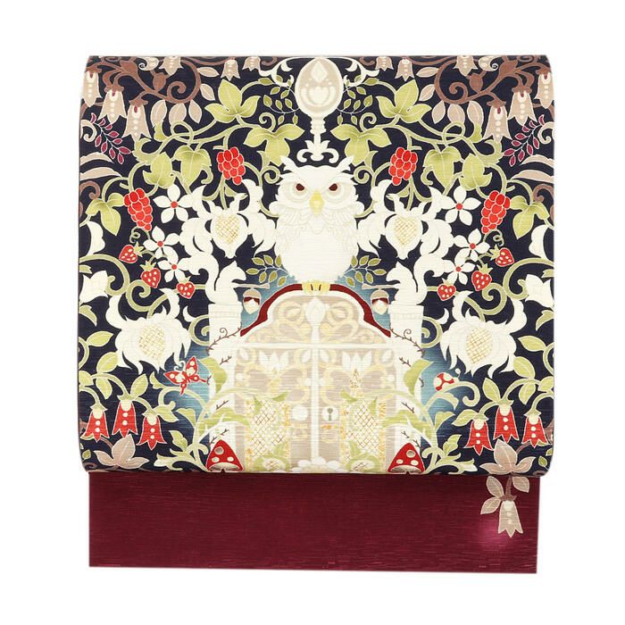 京袋帯帯WAKKA紺森の番人仕立て上がり正絹