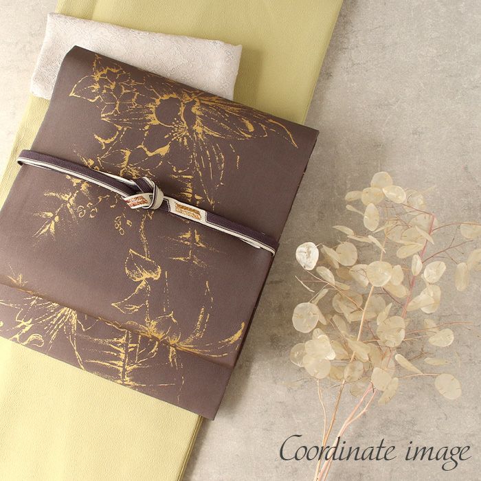 塩瀬 名古屋帯 帯 九寸 正絹 仕立て上がり ＜ 茶色 / 野牡丹 ＞ 日本製