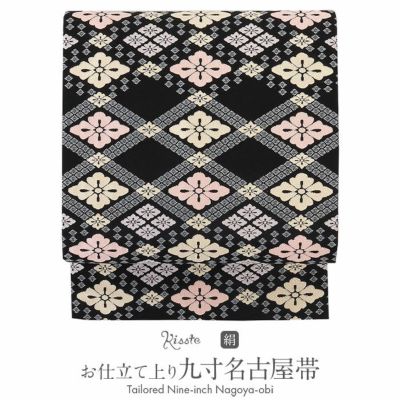 名古屋帯 ピンク 九寸 帯 花文 西陣織 ＜ 長谷川織物 ＞ お仕立て