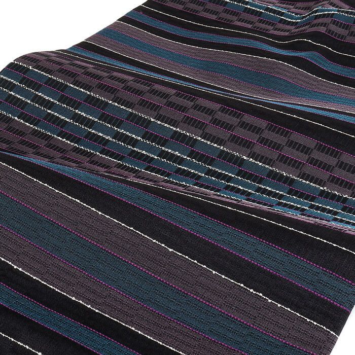 小紋紬色無地御召などのお着物にすぐ使えるお仕立て上がり九寸名古屋帯。春秋冬袷単衣の時期のお着物のお締めいただけます。