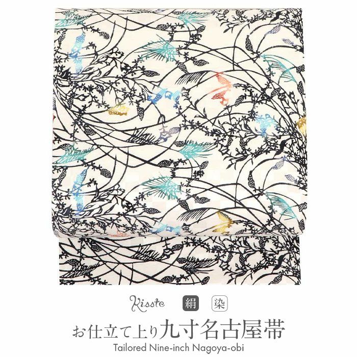 名古屋帯 生成り 九寸 帯 ＜秋草＞ 江戸紅型 紅型 東京染