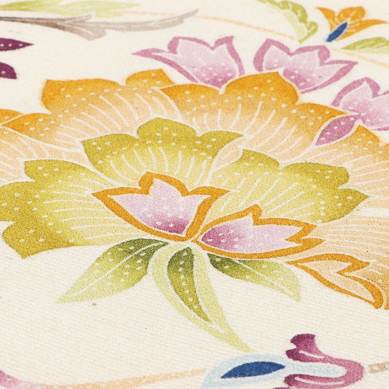 名古屋帯 生成り 九寸 帯 ＜更紗＞ タッサーシルク 正絹 純絹織物