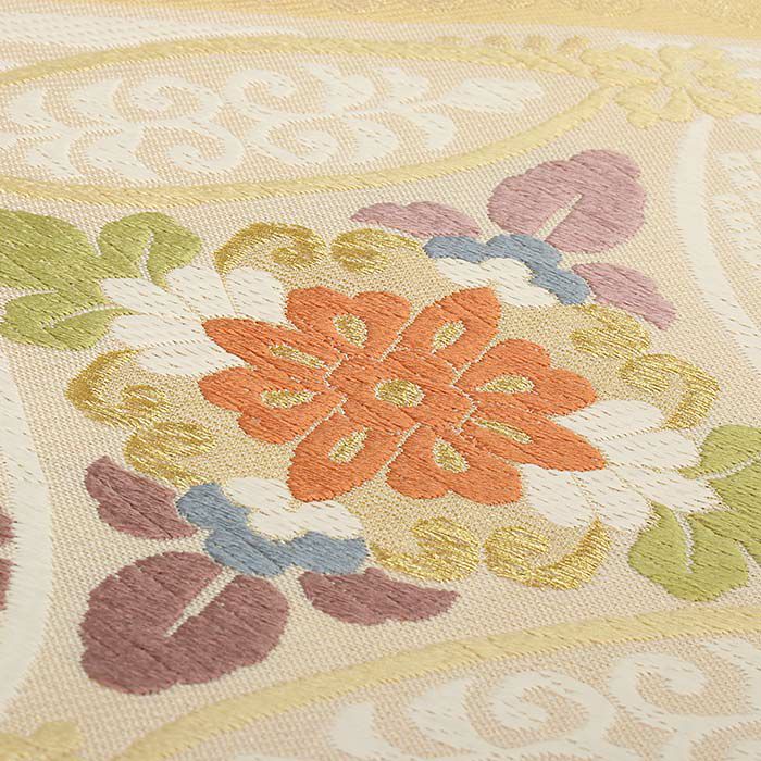 袋帯 帯 フォーマル 礼装 黒留袖 色留袖 訪問着 薄黄 七宝 華紋 唐織