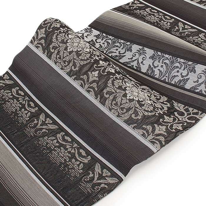 小紋紬色無地御召などのお着物にすぐ使えるお仕立て上がり九寸名古屋帯。春秋冬袷単衣の時期のお着物のお締めいただけます。