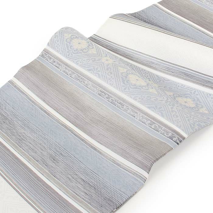 小紋紬色無地御召などのお着物にすぐ使えるお仕立て上がり九寸名古屋帯。春秋冬袷単衣の時期のお着物のお締めいただけます。