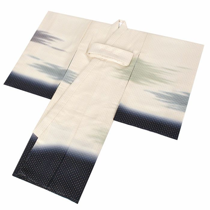 お宮参り 着物 男の子 産着 祝い着 生成り 濃紺 霞 かすみ 雲 菱 吉祥紋 正絹 京友禅 経済産業大臣指定伝統的工芸品 金糸織 暈し ぼかし 新品 日本製