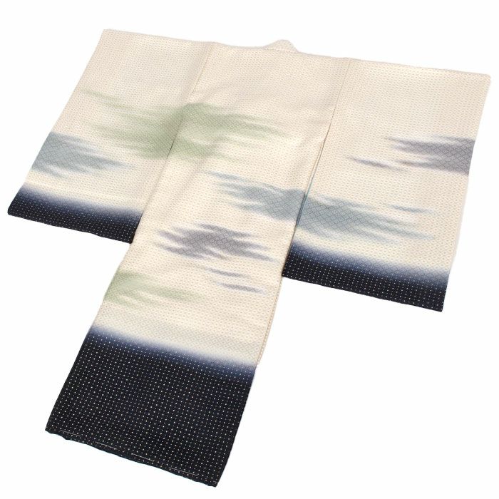 お宮参り 着物 男の子 産着 祝い着 生成り 濃紺 霞 かすみ 雲 菱 吉祥紋 正絹 京友禅 経済産業大臣指定伝統的工芸品 金糸織 暈し ぼかし 新品 日本製