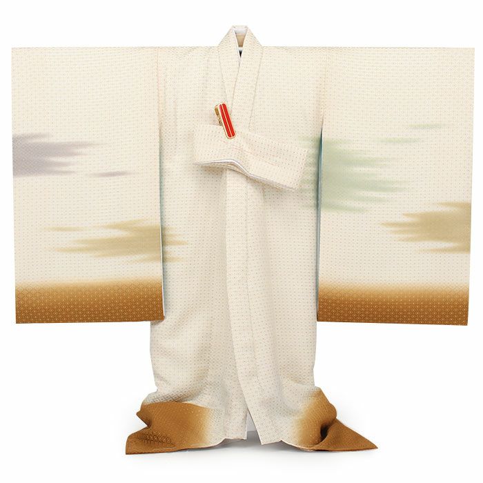 お宮参り 着物 男の子 産着 祝い着 生成り 黄土 霞 かすみ 雲 菱 吉祥