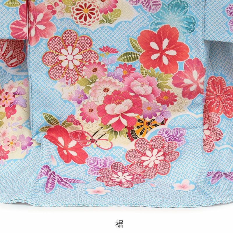 お宮参り 着物 女の子 産着 祝い着 水色 鹿の子雲どりに鼓 正絹 のしめ