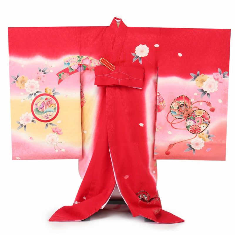 お宮参り お掛け着 産着 絹 赤 子供着物 花 女の子 祝い着 赤ちゃん 刺繍 お宮参り 着物 女の子 産着 祝い着 赤 束ね熨斗 鼓 宝尽くし 桜 正絹