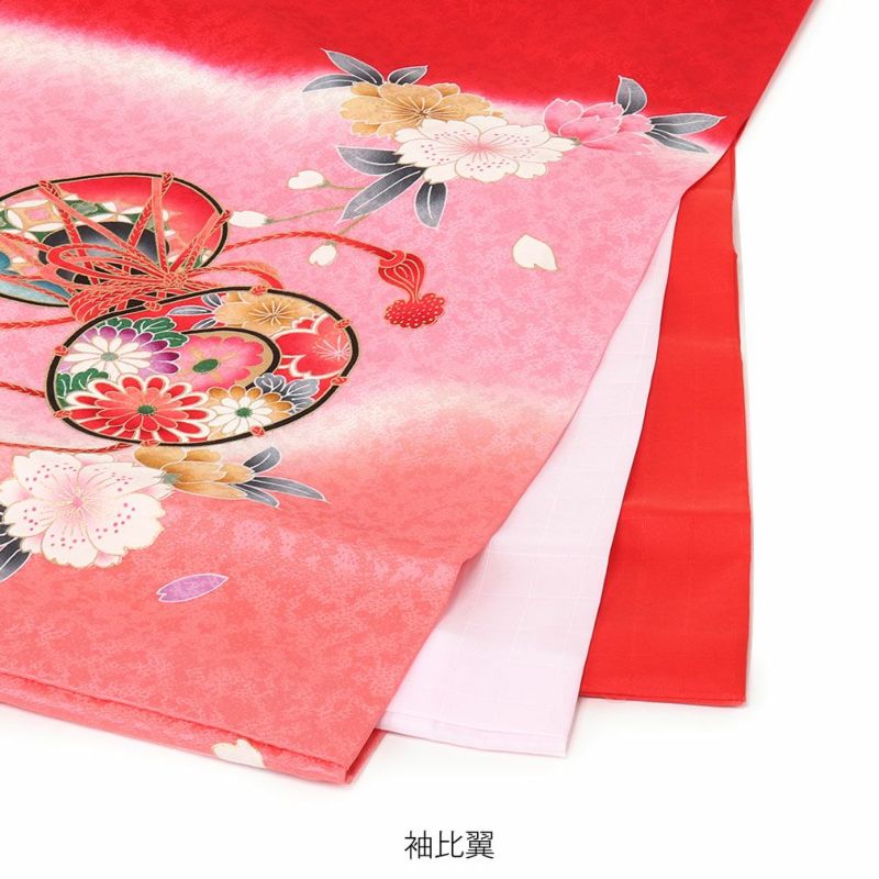 お宮参り 着物 女の子 産着 祝い着 赤 束ね熨斗 鼓 宝尽くし 桜 正絹