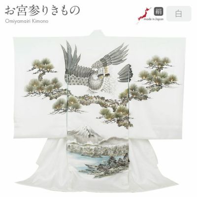 お宮参り 着物 男の子 産着 赤 金 水色 鷹 富士山 吉祥紋 正絹