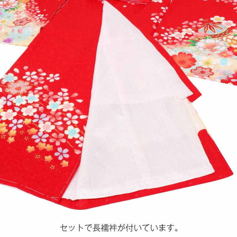 お宮参り 着物 女の子 産着 赤 レッド 桃 ピンク 黄 鼓 花鼓文