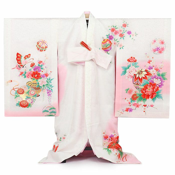 お宮参り 着物 女の子 産着 祝い着 白 桃 花車 御所車 束ね熨斗 正絹