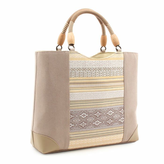 お洒落バッグ普段用華三彩博多織博多絹ベージュ黄茶献上柄日本製トートおしゃれ伝統工芸品小紋カジュアル用小紋紬色無地御召博多織バッグバックきものばっぐ鞄大きめ大人上品レディースfs