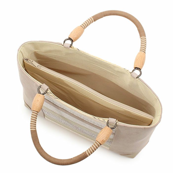 お洒落バッグ普段用華三彩博多織博多絹ベージュ黄茶献上柄日本製トートおしゃれ伝統工芸品小紋カジュアル用小紋紬色無地御召博多織バッグバックきものばっぐ鞄大きめ大人上品レディースfs