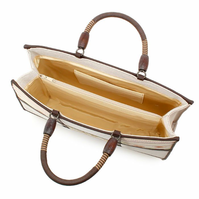 お洒落バッグ普段用華三彩博多織博多絹ベージュ茶献上柄日本製トートおしゃれ伝統工芸品カジュアル用小紋紬色無地御召博多織バッグ和装バックきものばっぐ鞄大きめ切り替え大人上品レディースfs