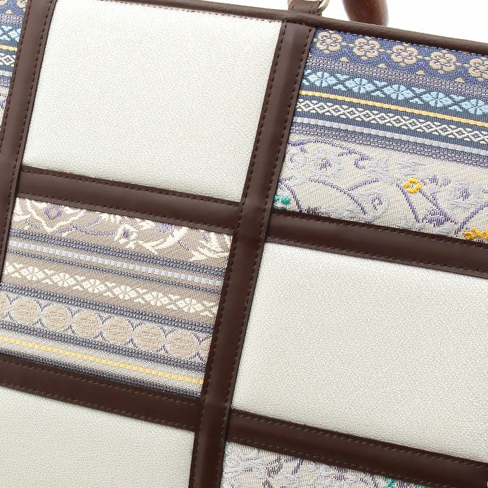 お洒落バッグ普段用華三彩博多織博多絹ベージュ薄灰茶献上柄日本製トートおしゃれ伝統工芸品カジュアル用小紋紬色無地御召博多織バッグ和装バックきものばっぐ鞄大きめ切り替え大人上品レディースfs