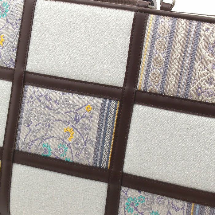 お洒落バッグ普段用華三彩博多織博多絹薄灰灰茶献上柄蔓唐草日本製トートおしゃれ伝統工芸品カジュアル用小紋紬色無地御召博多織バッグ和装バックきものばっぐ鞄大きめ切り替え大人上品レディースfs