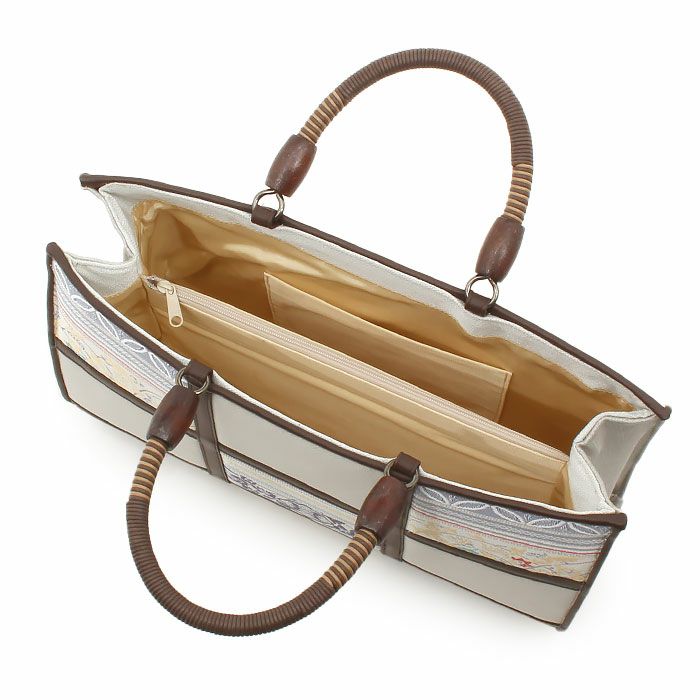 お洒落バッグ普段用華三彩博多織博多絹グレー薄灰茶献上柄蔓唐草日本製トートおしゃれ伝統工芸品カジュアル用小紋紬色無地御召博多織バッグ和装バックきものばっぐ鞄大きめ切り替え大人上品レディースfs