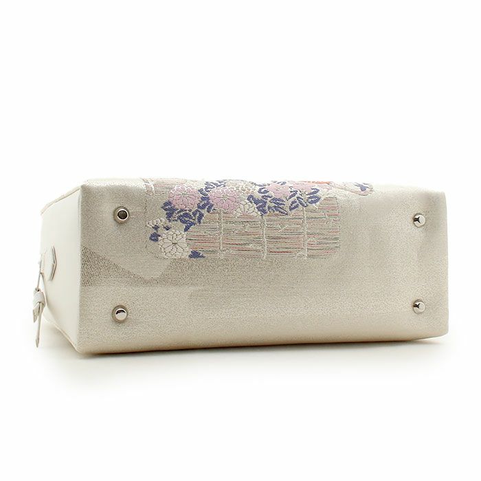 利休バッグ留袖用訪問着用白銀シルバー鳳凰牡丹正絹帯地日本製黒留袖色留袖訪問着礼装用フォーマル色無地付け下げ結婚式お宮参り七五三和装バッグフォーマル着物和装御茶席華道茶道キレイめカジュアル