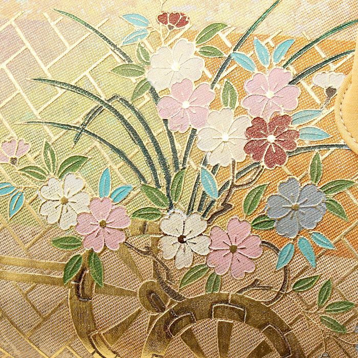 利休バッグ留袖用訪問着用薄橙花葉色金花車蝶金彩正絹生地日本製黒留袖色留袖訪問着礼装用フォーマル色無地付け下げ結婚式お宮参り七五三和装バッグフォーマル着物和装御茶席華道茶道キレイめカジュアル