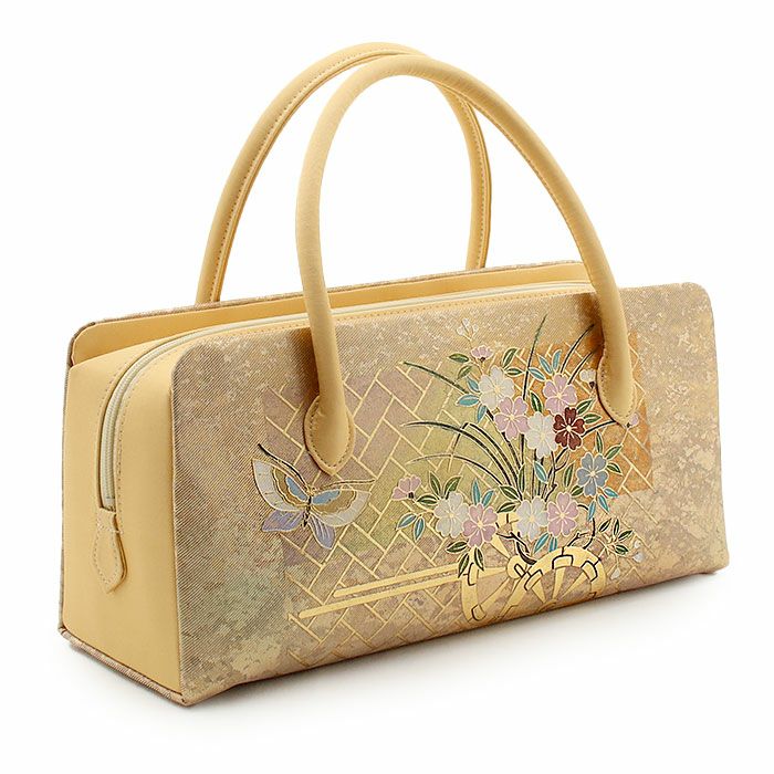 利休バッグ留袖用訪問着用薄橙花葉色金花車蝶金彩正絹生地日本製黒留袖色留袖訪問着礼装用フォーマル色無地付け下げ結婚式お宮参り七五三和装バッグフォーマル着物和装御茶席華道茶道キレイめカジュアル