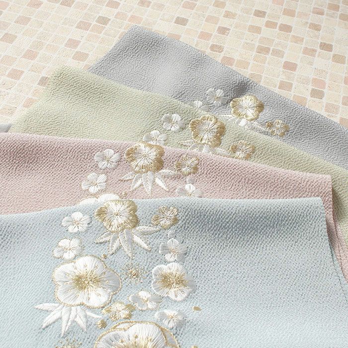 帯揚げ成人式振袖用成人用薄桃薄灰薄緑水色全4色白梅梅笹吉祥柄正絹日本製メール便対応可振袖卒業袴振り袖ママ振おしゃれはたち結婚式おびあげ帯あげ謝恩会結婚式披露宴着物和装小物帯揚ニュアンスカラーくすみカラーfs