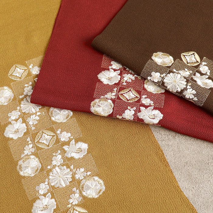 帯揚げ成人式振袖用成人用カラシ青緑エンジ茶緑全5色梅桜椿七宝変わり格子吉祥柄刺繍正絹日本製メール便対応可振袖卒業袴振り袖ママ振おしゃれはたち結婚式おびあげ帯あげ謝恩会結婚式披露宴着物和装小物帯揚fs