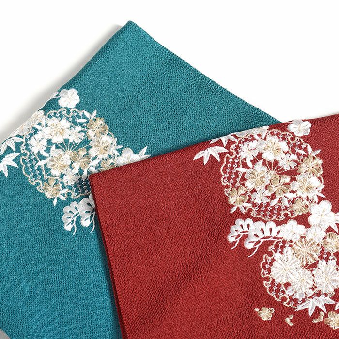 帯揚げ成人式振袖用成人用カラシ青緑エンジ茶緑全5色雪輪松竹梅吉祥柄刺繍正絹日本製メール便対応可振袖卒業袴振り袖ママ振おしゃれはたち結婚式おびあげ帯あげ謝恩会結婚式披露宴着物和装小物帯揚fs