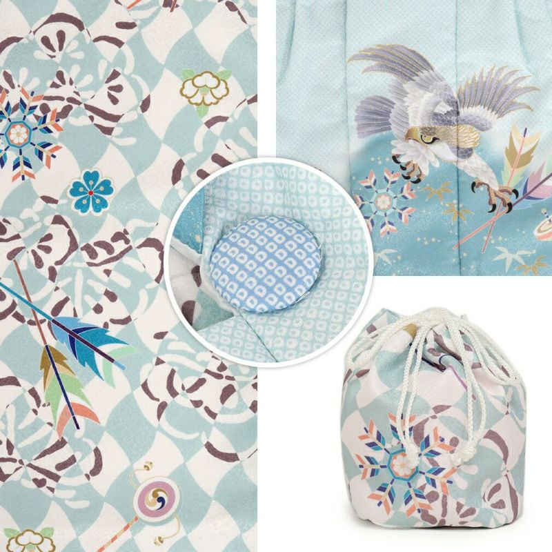 七五三 着物 3歳 男の子 被布セット 販売 6点 全2色 鷹 市松 花うさぎ