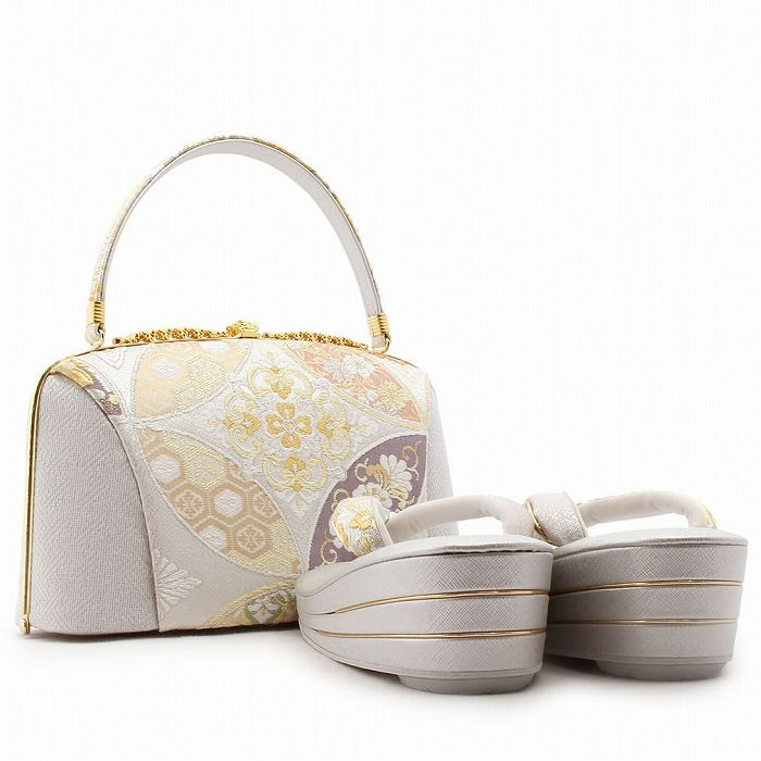 草履バッグセット留袖用訪問着用草履バッグ世美庵Lサイズゴールドシルバー金銀七宝華紋帯地3枚芯日本製痛くない黒留袖色留袖礼装用フォーマル結婚式ぞうり草履草履バック草履バックセット着物
