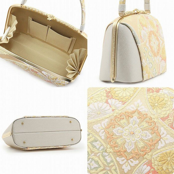 上品✨草履と和装バッグセット【木箱、手鏡付】帯地の淡いゴールド　金銀刺繍 草履バッグセット 礼装用 フォーマル用 佐賀錦| きもの館 創美苑