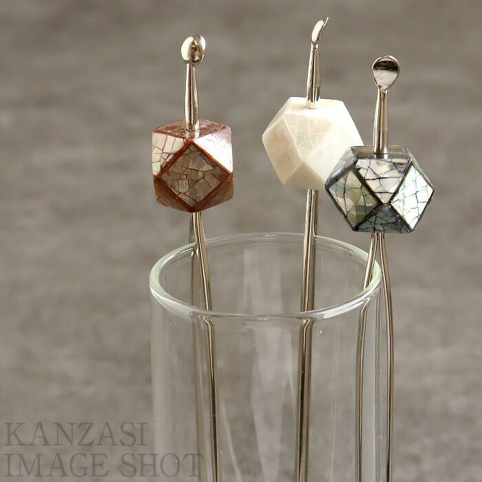 かんざし 簪 二本挿し 螺鈿 ネイビー ブラウン ホワイト 全3色 春 夏