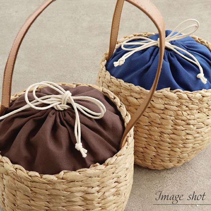 かごバッグかご巾着和紙バッグ和紙製巾着バッグ丸型レディース浴衣用ゆかた用洋服普段着用ブラウンアイボリーネイビー濃茶生成紺全3色夏祭り花火大会お出かけ夏洋装浴衣ゆかた夏着物おしゃれかわいい手提げ10代20代30代40代50代