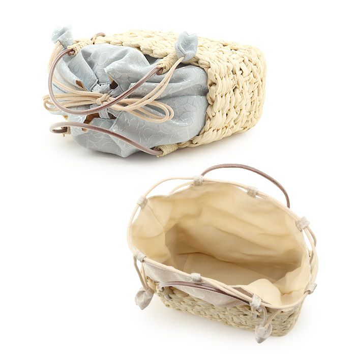 かごバッグかご巾着和紙バッグ和紙製かご巾着レディース浴衣用ゆかた用洋服普段着用Kissteオリジナル全5色蒸栗色黄色ベージュ深紫薄葡萄ピンク灰青紺色夏祭り花火大会お出かけ夏洋装浴衣ゆかたおしゃれかわいい大人カラーくすみカラー