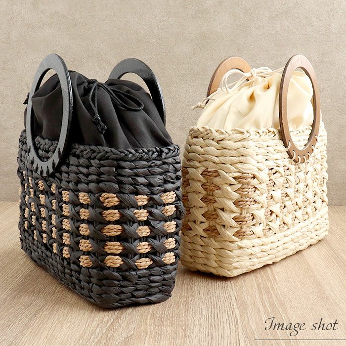 かごバッグかご巾着和紙バッグ和紙製巾着バッグレディース浴衣用ゆかた用洋服普段着用ナチュラルアイボリーブラック黒全2色丸ハンドル夏祭り花火大会お出かけ夏洋装浴衣ゆかたおしゃれかわいい10代20代30代40代50代