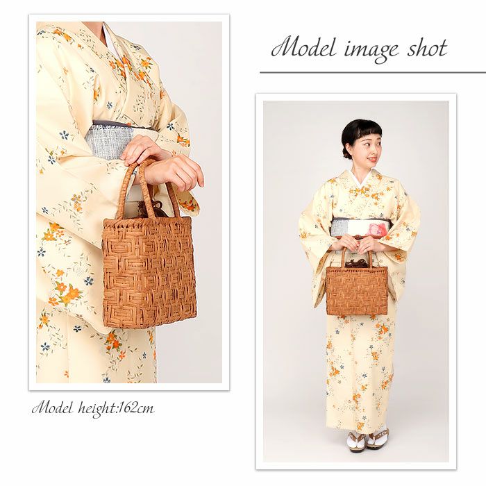 山葡萄かごバッグ山葡萄かごバッグ巾着連続桝網代編み大人ブラウンカゴバッグやまぶどう山ぶどう持ち手ハンドバッグきもの着物浴衣和装上品かご巾着籠バッグかばんレディースナチュラル素材トート蔓網代