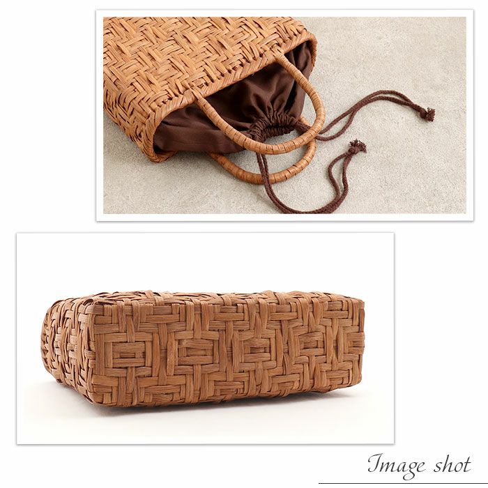 山葡萄かごバッグ山葡萄かごバッグ巾着連続桝網代編み大人ブラウンカゴバッグやまぶどう山ぶどう持ち手ハンドバッグきもの着物浴衣和装上品かご巾着籠バッグかばんレディースナチュラル素材トート蔓網代